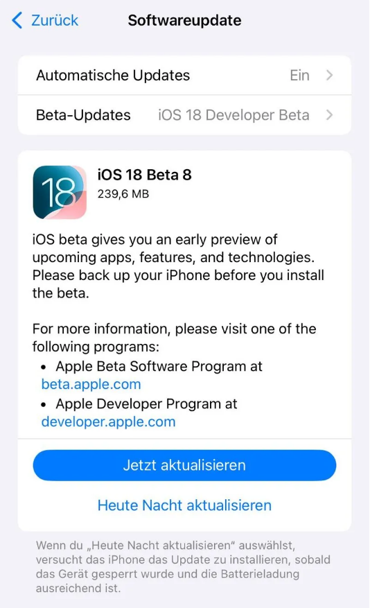 莆田苹果手机维修分享苹果 iOS / iPadOS 18 开发者预览版 Beta 8 发布 